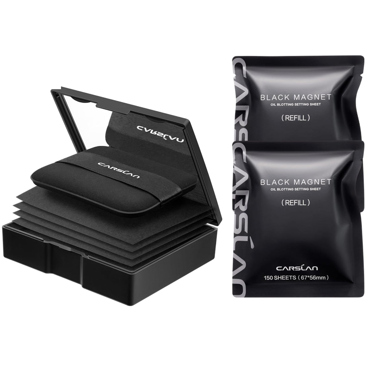 CARSLAN Oil Blotting Sheets for Face with Setting Powder, 150 Sheets & Puff